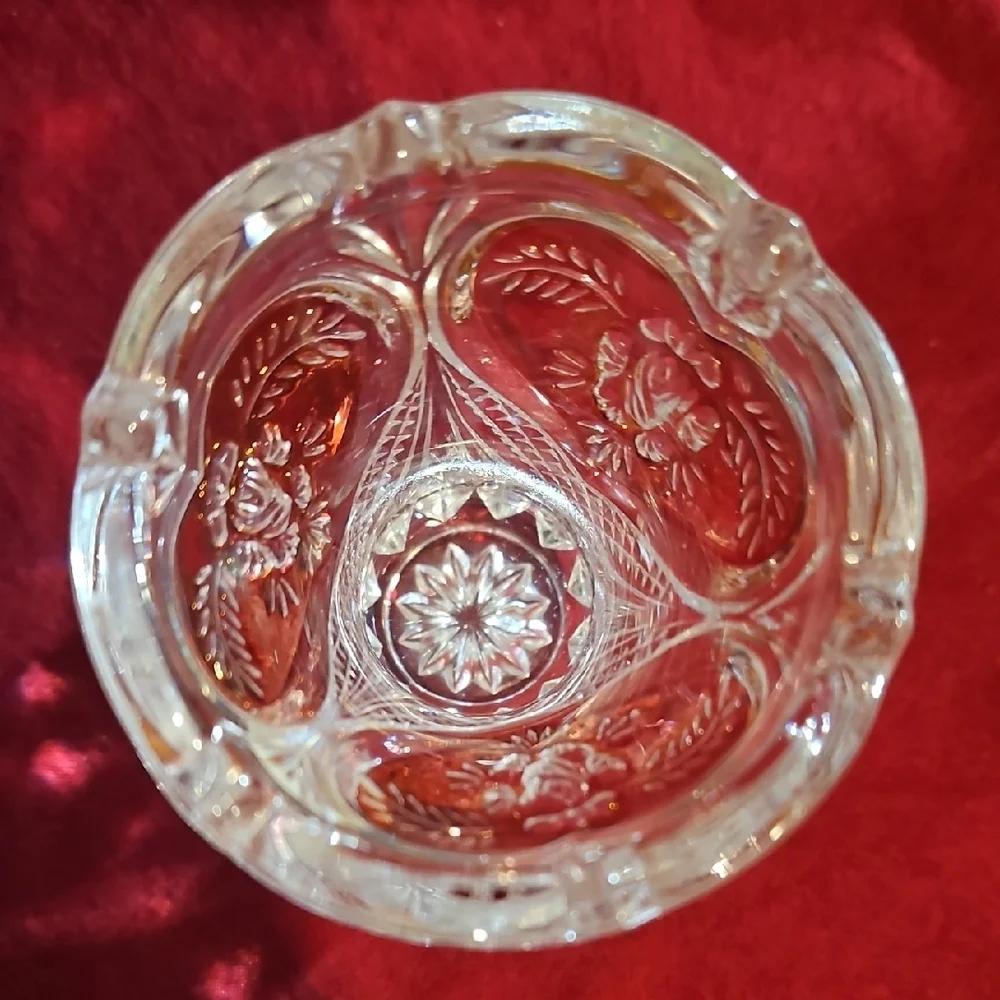 VTG Hofbauer German Lead Crystal Heart Dish & Ruby Bud Vase Collector Quality